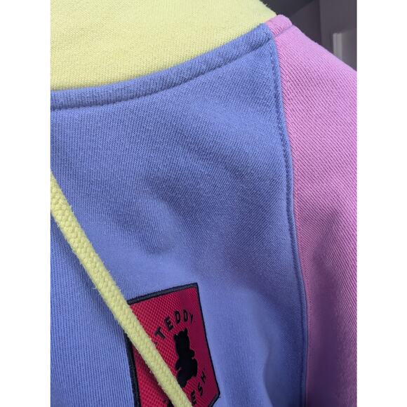 Teddy Fresh Pastel Hoodie XL Bear Patch Colorblock Patchwork Cotton Unisex Bear - Picture 12 of 13